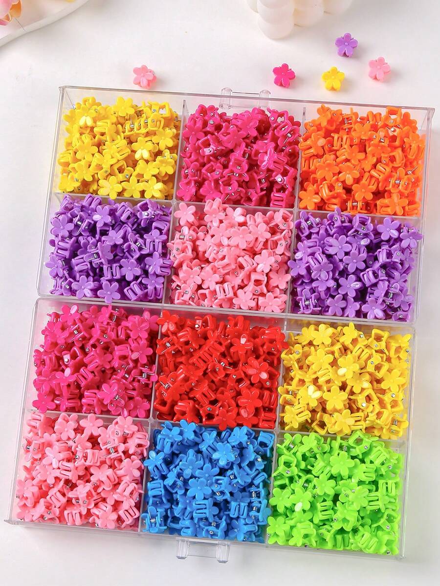 100pcs/Pack Colorful Random Flower Mini Hair Clips, Fashion Fresh Minimalist Cute Girl Hair Accessories, Suitable For Daily Use - Multicolor - View 1