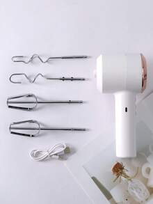 AOYI 3-Speed Electric Handheld Mixer With Dual Beaters, 800mAh Rechargeable Battery, Cordless Handheld Whisk, Suitable For Making Milkshakes, Cakes, Food, Beverages, Home Baking Tool, Suitable For Men, Women, Old And Young - White - View 4