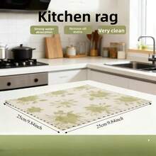 Bộ 5/10 khăn lau bếp, khăn vệ sinh bằng vải lông san hô, họa tiết hoa hồng xanh lá cây, thấm hút tốt, dùng để lau chén đĩa, bàn, mặt bếp, bồn rửa, sử dụng trong nhà. Mềm mại, dày dặn, không xơ vải, có thể tái sử dụng, nhanh khô, nhiều màu sắc, quà tặng trang trí ngày lễ. - Hình vuông - Xem 11