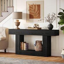 LITTLE TREE 160 Cm Farmhouse Console Table, 2-Tier Narrow Wooden Entryway Sofa Table With U-Shaped Base For Home - Black - View 6