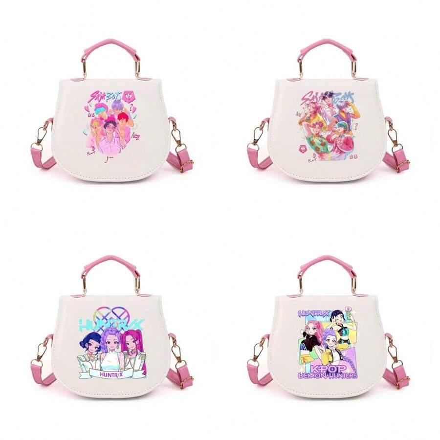 K-POP Devil And Plave Cartoon Print Handbag, Cute Pink Crossbody Bag, Aesthetic Style Fandom Shoulder Bag - Multicolor - View 1