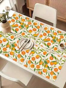 1pc Fresh Orange Fruit Pattern Linen Table Runner, Suitable For Holidays, Parties, Birthdays, Dinners, Kitchen & Dining Room Decor, Dresser/Cabinet Cover, All Season Home Textile Decoration - Multicolor - View 4