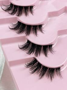 7 Pairs Natural Look Half-Lash False Eyelashes, Fluffy Soft Cat Eye Style, Thin Black Lash Strips, Eyelash Extensions - Black - View 3