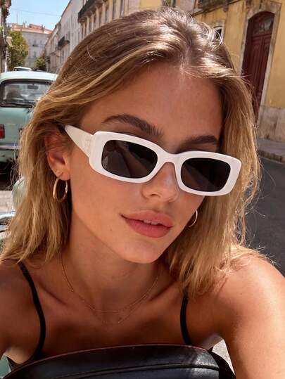 1 Pair Unisex Rectangular White Frame Fashion Glasses, Suitable For Sports, Outdoor Travel, Driving, Camping, Daily Life, Street Photography, Dating And Other Occasions, Suitable For Women's Business Casual Wear In Autumn/Winter, Beach Vacation, Outdoor Activities, Travel Gifts In Summer
