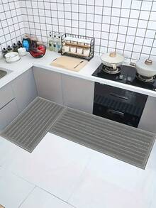 1 pieza Alfombra decorativa de cocina gris, estampado de rayas blancas minimalista, con respaldo antideslizante, apta para bañera, ducha, cocina, baño, dormitorio, sala de estar, felpudo, alfombra, para todas las estaciones - Gris - Ver 6