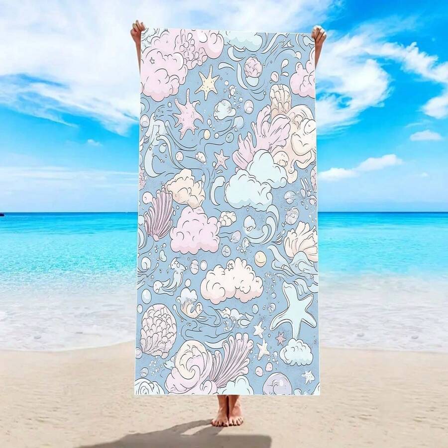 1pc Printed Quick-Dry, Anti-Sand, Lightweight Super Soft Fiber Beach Towel, Knitted Fabric, Modern Style, Polyester, Suitable For Travel, Pool, Camping - A - View 1