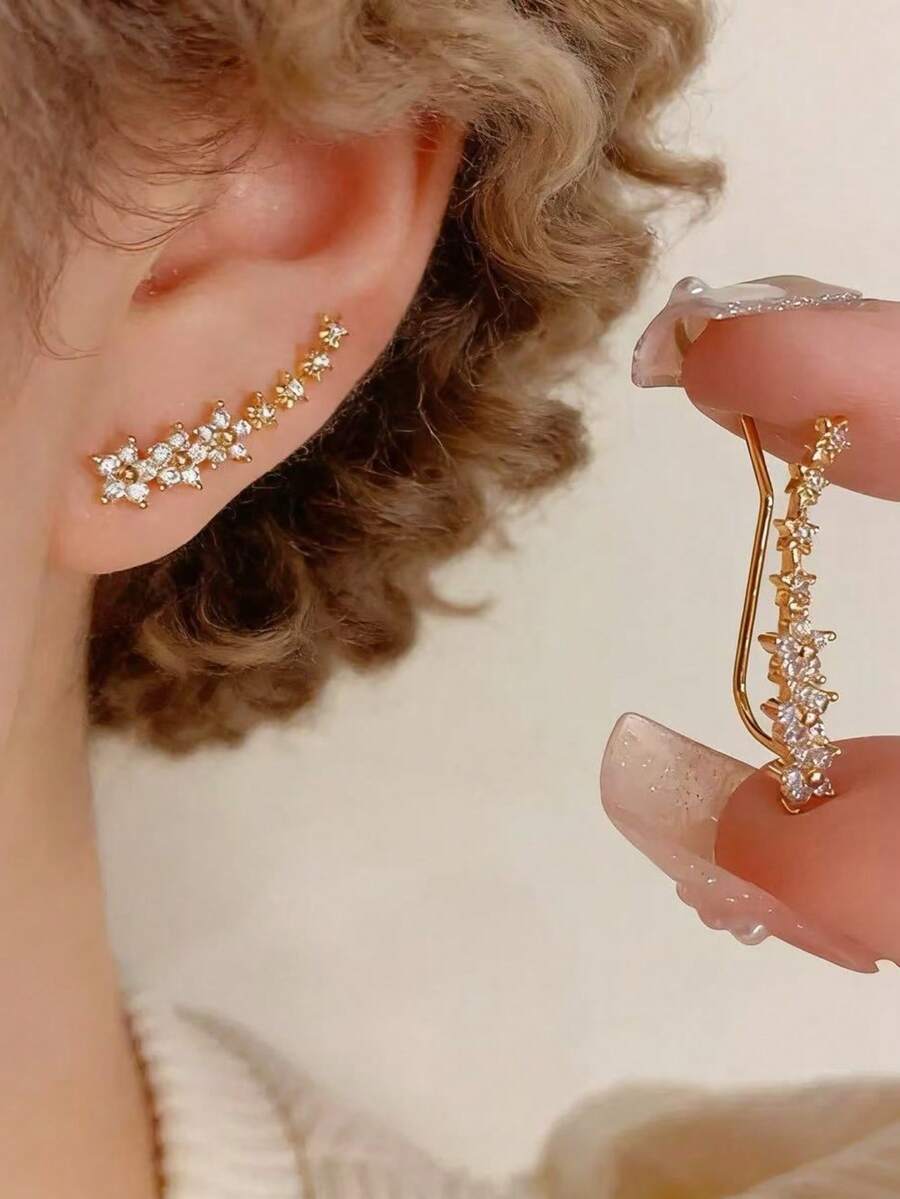 一对欧美经典百搭时尚单字花七星耳环 - 彩色 - 查看 1