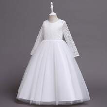 Váy phù dâu cho bé gái tuổi mới lớn, váy cưới màu trắng, váy công chúa, váy dạ hội cho bé gái, tiệc sinh nhật, váy dạ hội biểu diễn piano - trắng - Xem 5