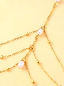 1条珍珠多层性感腿链，夏季海滩度假比基尼性感配饰水晶大腿链 - 金色 - 查看 4