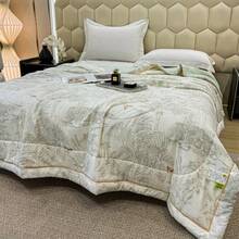 1 pieza Edredón/Edredón de aire acondicionado de verano con patrón de mariposa de boceto botánico, estilo minimalista de boceto, textura suave y sedosa de poliéster, suave y transpirable, adecuado para dormitorio, hogar, siesta, dormitorio, hotel y hostal - Verde claro - Ver 3