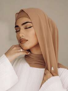 2pcs Women Scarf & Cap Set, Versatile Underlay Cap, Hijab, Middle East Abaya Matching, Elastic Underlay Cap, Chiffon Scarf, Casual Set - Camel - View 6