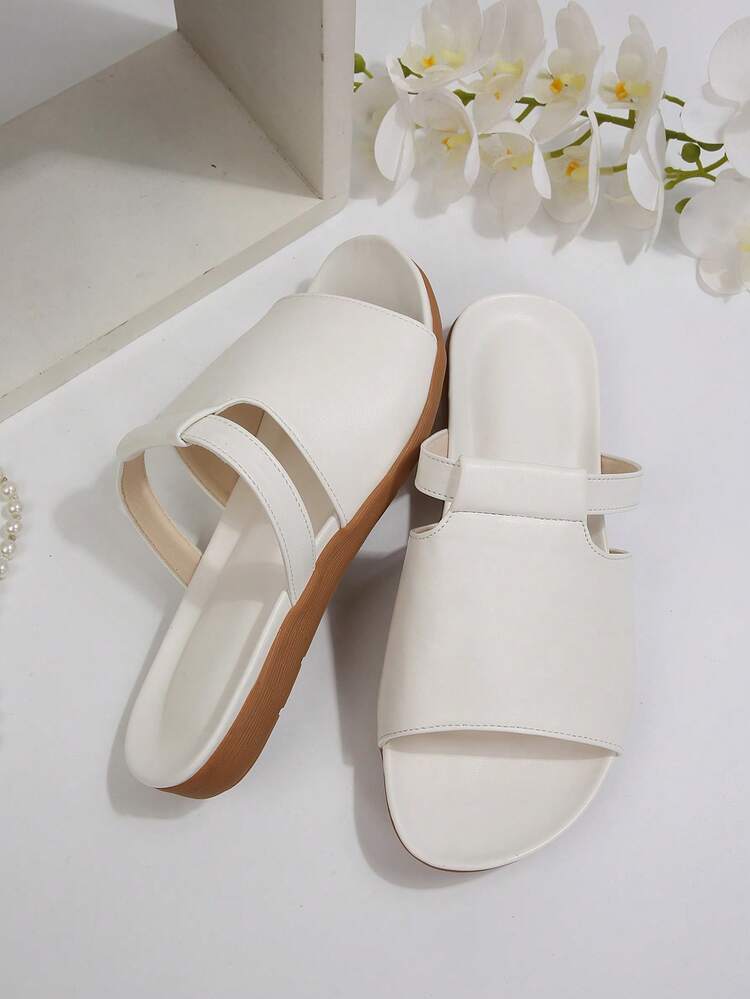 Sandal đế bằng nữ họa tiết trừu tượng, quai ngang, giày đi biển thời trang nhiều màu sắc. - trắng - Xem 7