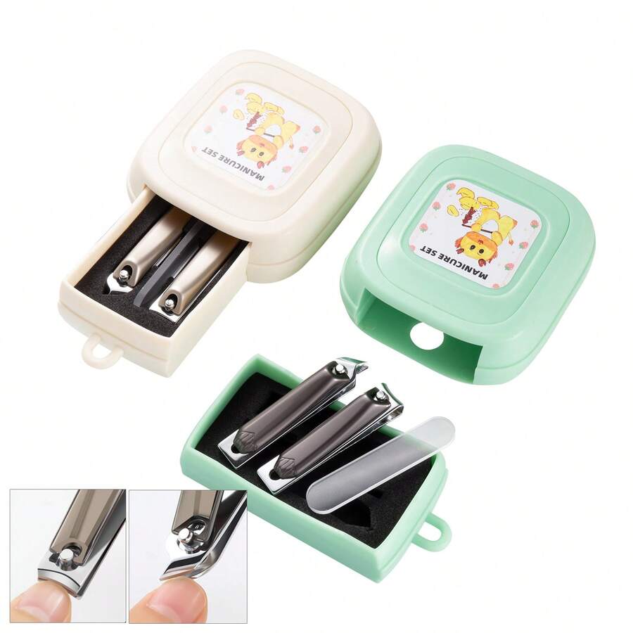 3Pcs/Set Nail Clipper Set Stainless Steel Nail Cutter Portable Manicure Set Nano Glass Nail File Manicure & Pedicure Tools - Multicolor - View 1