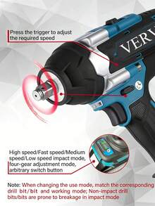 VERVEO Power Tool 20V Kunci Pas Dampak Tanpa Sikat 1000N.M Torsi Tinggi 1/2 Inci Tugas Berat Motor Tembaga Murni Perbaikan Rumah dan Mobil DIY, Pembongkaran Mur dan Ban Peningkatan Baterai Lithium Antarmuka TYP-C - Biru - View 8