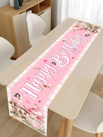 1 chiếc khăn trải bàn bằng polyester chủ đề cổ tích, kích thước 35*180cm, họa tiết hoạt hình màu hồng, trang trí tiệc cưới, tiệc chiêu đãi, khăn trải bàn tiệc tối, quà tặng tiệc ngày lễ.