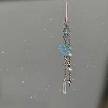 1个优雅的蓝色玫瑰水滴形手机挂饰/包包挂件，适合日常佩戴 - 淺藍色 - 查看 3