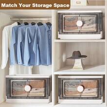White Plastic Storage Bins With Rotaing Lock, Large Capacity Stackable Organizer, Multi-Function Storage Box Foldable Storage Bins With Lids For Bedroom Office Kitchen Living Room Bathroom Hallways - White - View 6