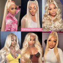 PQL 长直蕾丝前假发,真人混纺发丝,180% 密度,13x6/13x4 蕾丝前额假发,无胶真人混纺发丝假发,女士款,13x6/13x4 蕾丝前额闭合假发,无胶真人混纺发丝,预先拔毛,细小发结,自然发际线,带婴儿绒毛,16-34 英寸 - S613 - 查看 9