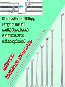 1pc Super Long Stainless Steel Extendable Curtain Rod, Shower Curtain Rod, Window Curtain Rod, Wardrobe Rod, Tension Rod, Drying Rack, Adjustable Curtain Rod, Spring Curtain Rod, No Drilling Required Bathroom Divider Spring Rod - Multicolor - View 16