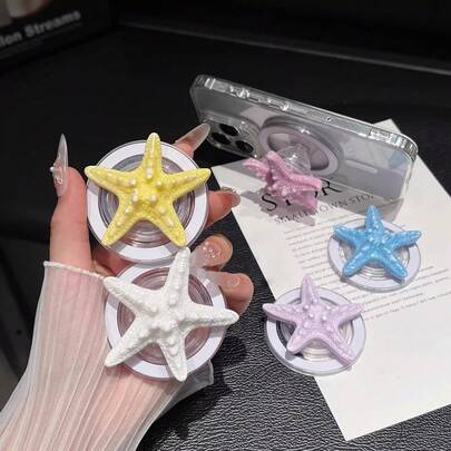 1pc Summer Starfish Magnetic Phone Holder, MagSafe Creative Personalized, Summer Travel Photography Desktop Mount, Interesting Niche Expandable Air Cushion Ring Phone Case Stand
