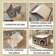 Indoor Cat Bed - Large Cat Hole, Pet Cat House, With Fluffy Ball Suspension And Scratch Pad, Foldable Cat Bed, 23.8x15.9x13.2 Inches, Gray - Multicolor - View 7