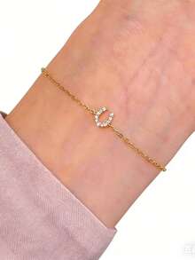 1 chiếc dây chuyền bạc S925, mặt dây chuyền hình chữ U đính đá Zirconia, kiểu dáng tối giản Nhật Bản, mạ vàng 14K, thích hợp để đeo hàng ngày. - Vàng - Xem 6