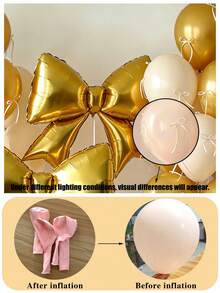 12pcs Large Gold Bow Foil Balloons, Gold & Macaron Color Latex Balloon Set, Includes Ribbons & Glue Dots For DIY, Suitable For Wedding, Engagement, Anniversary, Princess Party, Birthday Party Decoration - Gold - View 4