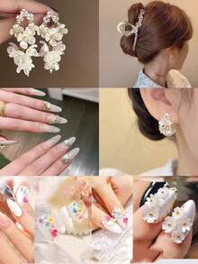 30 piezas/50 piezas Adornos florales y hallazgos de joyería estilo coreano, cuentas de flores de cristal de colores para manicura, aretes, pulseras y accesorios para el cabello - Multicolor - Ver 4