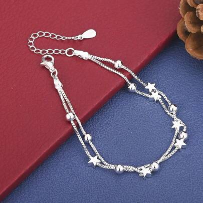 925 Silver Plated Exquisite Star Bead Bracelet Fashion Women's Party Wedding Jewelry Accessories