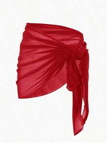 Swim Basics Solid Color Mesh Cover-Up Skirt For Beach Resort For Summer Beach Vacation - 紅色 - 查看 4
