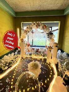 3pcs/Set 40/60/80 Elegant Paper Tube Display Stand, Wedding Backrest Column Base Support, Corridor Dessert Cake Table Column, Party Roman Column Foldable Paper Tube Base, Wedding Foldable Paper Tube Support Art Column, Wedding Backrest Support Corridor Dessert Cake Table Column, Top Includes Plastic Plate - A - View 7