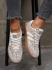 Metallic Gold Leopard Print Casual Vulcanized Shoes, Retro Streetwear Flat Sneakers, Unisex Couple Shoes For Commuting, Dating, Campus, Versatile, Breathable Non-Slip All Season - Gold - View 5