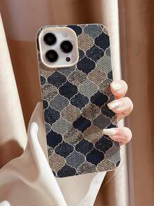 1pc New Fashionable Elegant Retro Plaid Oval Blue Lattice Pattern Woven Texture Waterproof Shockproof Anti-Slip Soft Silicone Phone Case, Stylish Design, Suitable As Gift For Friends And Family, Compatible With IPhone - Multicolor - View 2