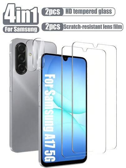 4-In-1 - Suitable ForSamsung Galaxy A17, 2 Packs Tempered Glass Screen Protectors + 2 Packs Camera Lens Protectors, Compatible With Galaxy A16/A15/A13/A12/A56/A36/A26/A25/A35/A54, 9H Hardness, High Definition And Clarity, Scratch-Resistant And Wear-Resistant, Compatible With Phone Cases, Easy To Install.