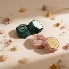 Personalized Laser Engraved Double Slot Acrylic Top Ring Box, Velvet Ring Box, Custom Hexagonal Ring Box, Luxury Ring Box, Engagement Ring Box, Antique Ring Box, Proposal Ring Box - Multicolor - View 8