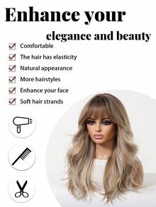 Tóc giả xoăn dài 20 inch màu nâu ombre có mái, kiểu dáng thanh lịch và thời trang dành cho nữ, tóc giả tổng hợp chịu nhiệt được sản xuất bằng máy, phù hợp cho cả sử dụng hàng ngày và các dịp lễ hội, món quà lý tưởng cho các cô gái trong dịp lễ. - Màu nâu ombre - Xem 9