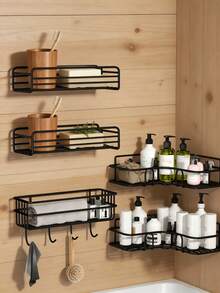 Iron Wire Rack, Multi-Function Storage Shelf, Bathroom Wall Mounted Mesh Rectangular Rack, Corner Triangle Shelf - Multicolor - View 6