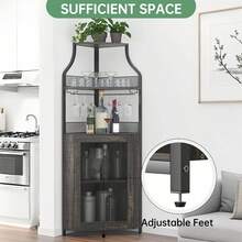 clóset de Esquina para licores con estantes Ajustables, clóset de Barra Industrial 61 Pulgadas, no Empotrado con Puerta de Malla y Soporte de Vidrio para Cocina, Color café rústico. - Roble Fresno - Ver 4