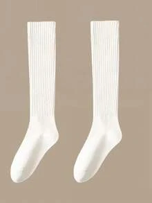 Tất cao đến đùi phong cách dễ thương cho nữ mùa thu/đông, màu trơn đen trắng cơ bản, thích hợp với bốt cao đến đầu gối/giày bệt, tạo phong cách lười biếng, món đồ mặc ngoài thiết yếu, tất ấm áp - Nhiều màu - Xem 16