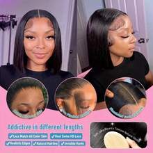 13*4 Lace Front Wig, Pre-Trimmed Straight Lace Front Wig, Mixed Hair Texture Wig, 200% Density Straight Hair Wig For Women, Pre-Plucked Hairline Bleached Knots, Easy To Wear Mixed Hair Texture Ready-To-Wear Wig, 200% Density, 8-34 Inches Length Natural Black - Natural & Black - View 6