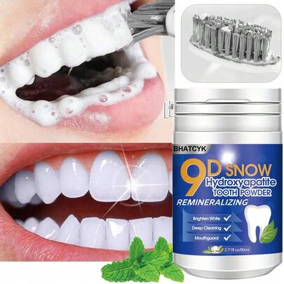 BHATCYK 1粒装 9D SNOW 羟基磷灰石再矿化牙齿清洁粉，牙齿美白，牙齿抛光，深度清洁牙齿粉，日常旅行牙齿清洁粉，牙齿抛光，深度清洁牙齿粉，日常旅行牙齿清洁粉
