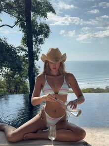 Bộ bikini nữ mùa hè mới, kẻ sọc, thời trang, gợi cảm, thích hợp cho kỳ nghỉ biển, hẹn hò, dự tiệc. - Màu Hồng  San hô - Xem 6