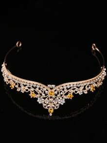 1 pieza Diadema con mini corona incrustada de diamante de imitación, adecuada para fiestas, cumpleaños, bodas - 4347 Amarillo - Ver 4