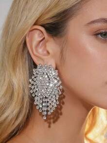 一对欧美经典百搭新款奢华全镶水晶耳环，时尚优雅高端锆石耳钉，新娘首饰 - 彩色 - 查看 6