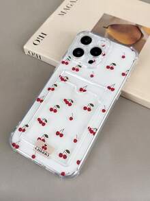 可爱甜美樱桃图案印花卡槽手机壳，兼容 11/17/17pro/13/14/15/15pro/15 Plus/15 Promax/16/16pro/16plus/16promax/7plus/8plus/X/Xs Max/Xr/17Air/12pro/13pro/14pro/17Promax/13mini/11promax/12promax/13promax/14promax/14plus/6/6s/6plus/7/8/SE/17proMax，透明卡槽保护套 - 彩色 - 查看 6