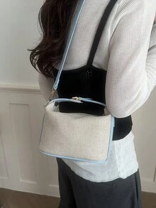 Túi xách nhỏ đan rơm Summer Dongdaemun Ins dành cho nữ, túi đeo vai đơn hoặc đeo chéo. - Màu xanh lam - Xem 5