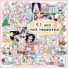 51pcs Colorful Painted Original Cute Pink Rabbit Cartoon Animal Decorative Stickers For Phone Case, Notebook Scrapbook Supplies Stationery Funny Stickers - 51 Original Photos Of a Pink Bunny's Daily Life. - View 12