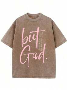 GLEC There Is No Other Way, But God Has Created A Path, Classic Retro Fashion Casual Novel Four Seasons Simple And Versatile. God Will Bless You With Smooth Sailing. But GOD Oversized Letter Pattern Printed 230g Washed Cotton T-Shirt, Men's Four Season High-Quality Printed Washed Cotton Retro Fashion Brand Loose Casual Coffee Color T-Shirt, Single Piece, Suitable For Outdoor Wear In All Seasons, With A Certain Thickness, Daily Wear And Friend Gifts, Back To School Gifts, Children's Gifts. - Cà phê nâu - Xem 13