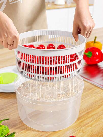 3-In-1 Salad Spinner And Vegetable Washer With Funnel - Durable PP Kitchen Tool, 5L Capacity (Smaller Capacity Rice Washer Also Available), Dishwasher , Ideal For Meal Preparation. Kitchen Salad Spinner.