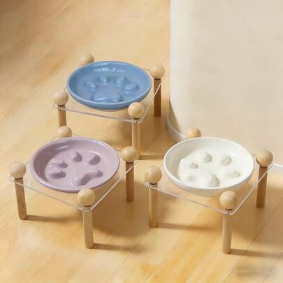 1pc Pet Ceramic Raised Bowl With Acrylic Stand, Anti-Spill Sturdy Base, High-Temperature Fired Ceramic, Easy To Clean, For Cats And Dogs